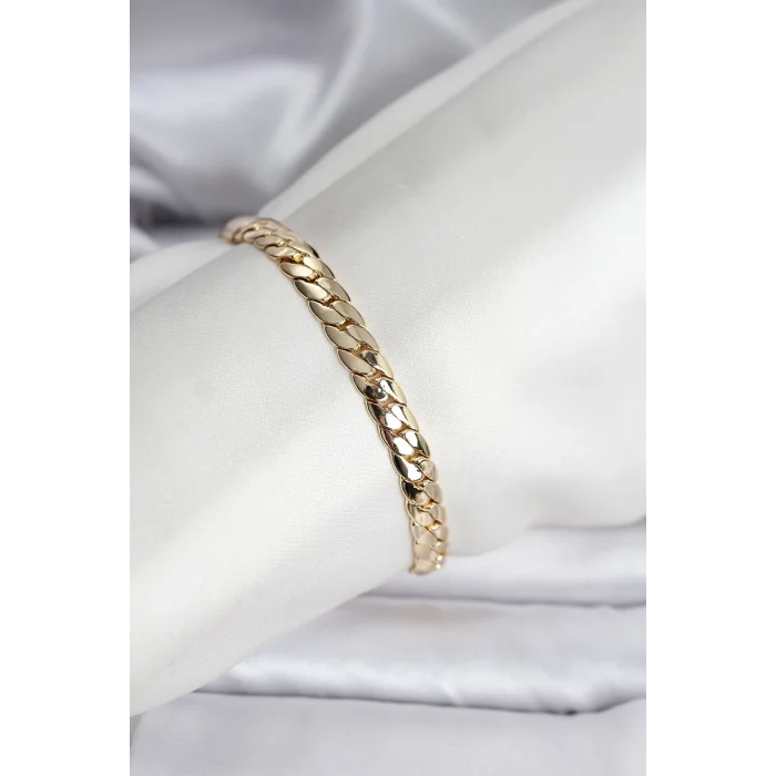 14K Gold Renk Kaplama Ezme Zincir Model Kadın Bileklik