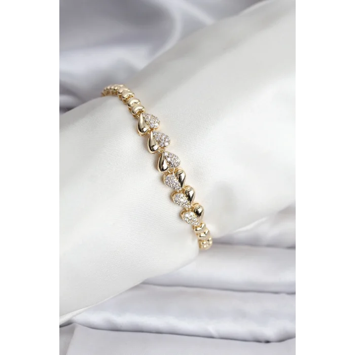 14K Gold Renk Kaplama Kalp Model CM Kadın Bileklik