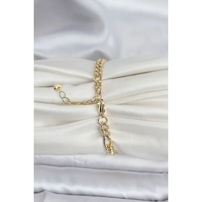 14K Gold Renk Kaplama Lazerli Zincir Model CM Kadın Bileklik