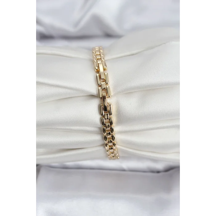 14K Gold Renk Kaplama Zirkon Kare Taşlı CM Kadın Bileklik