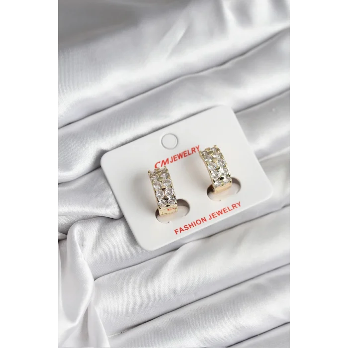 14K Gold Renk Kaplama Zirkon Taşlı CM Kadın Küpe