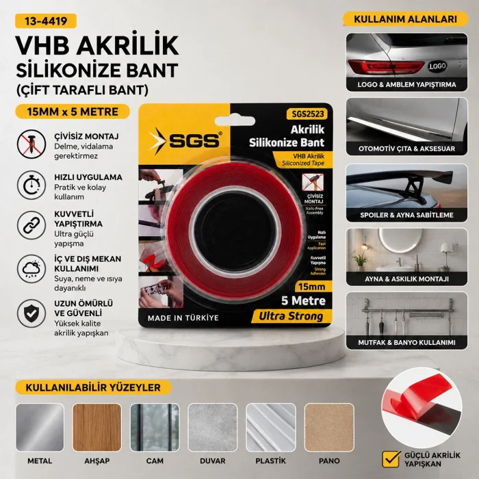 15MMX5YRD VHB AKRİLİK SİLİKONİZE BANT ÇİFT TARAFLI BANT (5047)