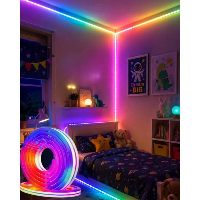 16 Milyon Renk RGB Neon Şerit Led İç ve Dış Mekan Dekor Işığı
