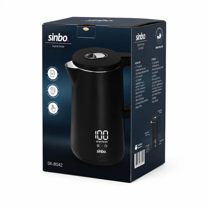 1.8L 1500W PLASTİK KAPAK - DOKUNMATİK EKRAN DİJİTAL KETTLE SU ISITICISI KABLOSUZ KULLANIM SK-8042 (5047)
