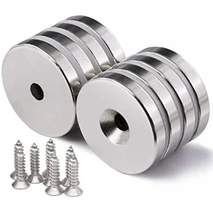 2 Adet 25x10/5x5,5 mm Neodyum Mıknatıs Havşa Delikli Magnet Vida Atılabilir N35 Nikel Paslanmaz