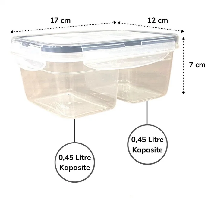2 Bölmeli 0,45+0,45 Litre Kilitli Kapaklı Erzak Saklama Kabı LC-524 (5047)