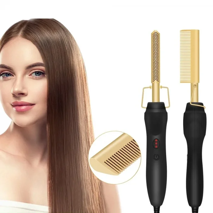 2 in 1 Elektrikli Isıtma Tarak Saç Düzleştirici Bigudi Islak Kuru Saç  Fırçası Saç Şekillendirici Egonex (5047)