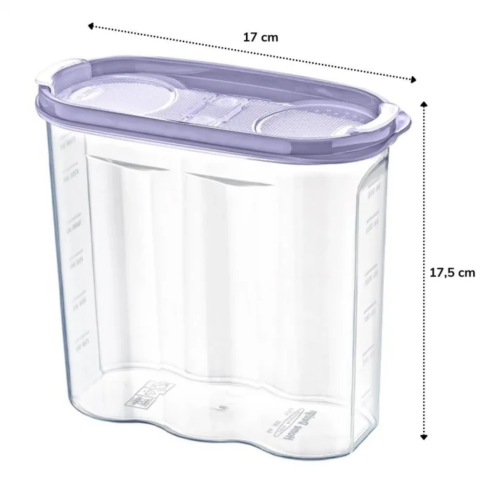 2 Kapaklı Ölçekli Erzak Kuru Gıda Saklama Kutusu Kabı - 1,7 Litre - SA935 (5047)