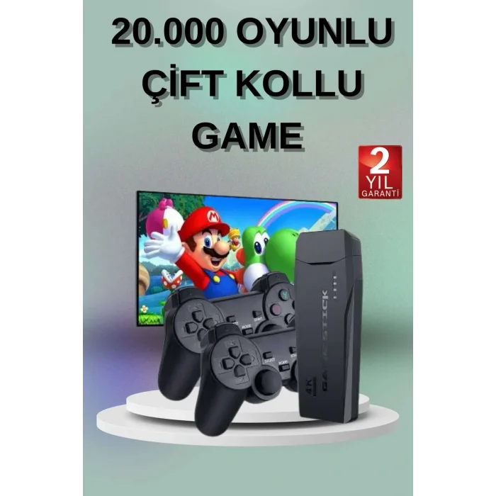 2 Kollu Kablosuz 2.4G Retro Oyunlar 4k Game Stick 3500 Oyun Atari