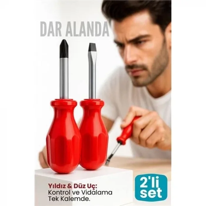 2litopaç Tornavida Seti: Avuçiçi Mini Yıldız Ve Düz Uçlu  Kısa Şaft Ufak Vidalama Anahtarı