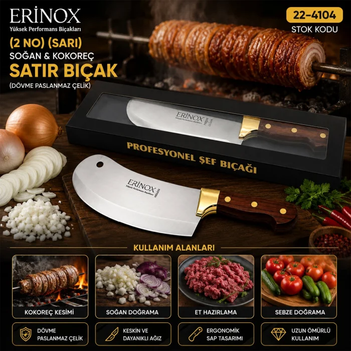 2 NO SARI SOĞAN - KOKOREÇ ZIRH SATIR BIÇAK DÖVME PASLANMAZ ÇELİK (5047)