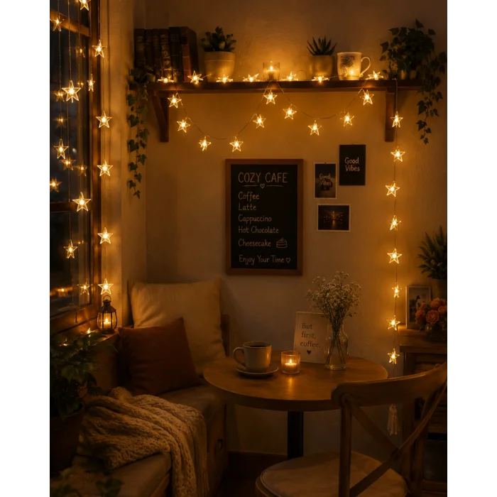 20 LED Yıldız Işık Zinciri Günışığı Beyaz Dekoratif Süs Lambası