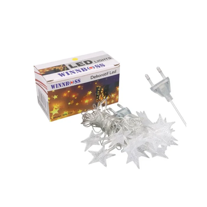 20 LED Yıldız Işık Zinciri Günışığı Beyaz Dekoratif Süs Lambası