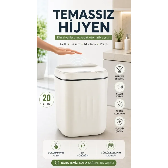 20 Litre Büyük Çöp Kovası Sensörlü Hareket Algılayan