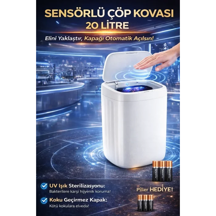 20 Litre El Algılayan Sensörlü Çöp Kovası