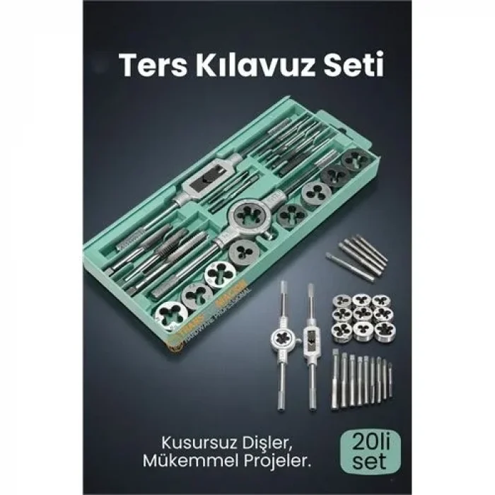 20 Parça Profesyonel Metrik Ters Kılavuz Ve Pafta Seti M3-m12 - Hassas Diş Açma Ve Onarım Takımı