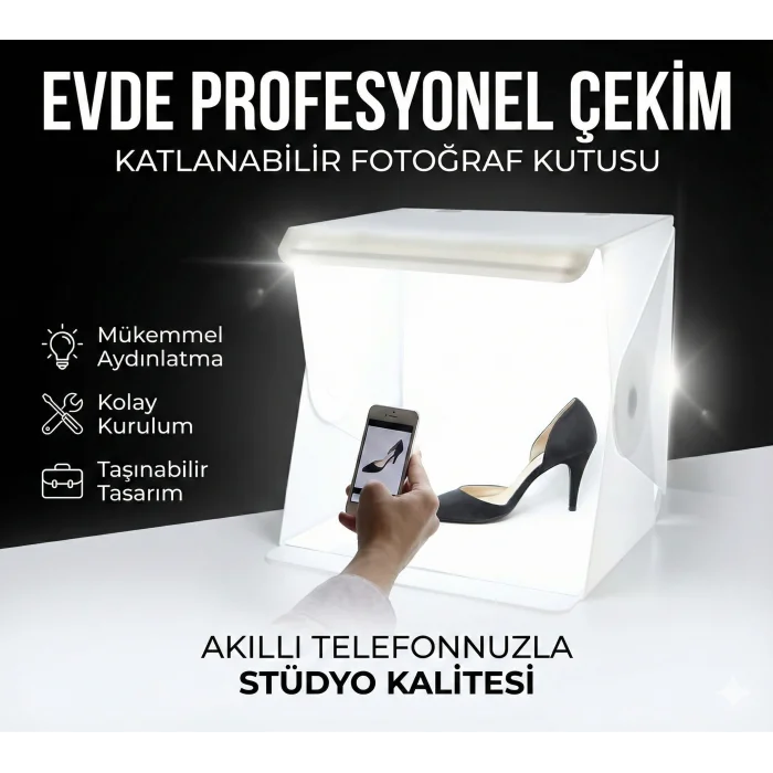 20 x 20 CM Profesyonel Stüdyo Led Işıklı Çift Sıra Ürün Fotoğraf Çekim Çadırı