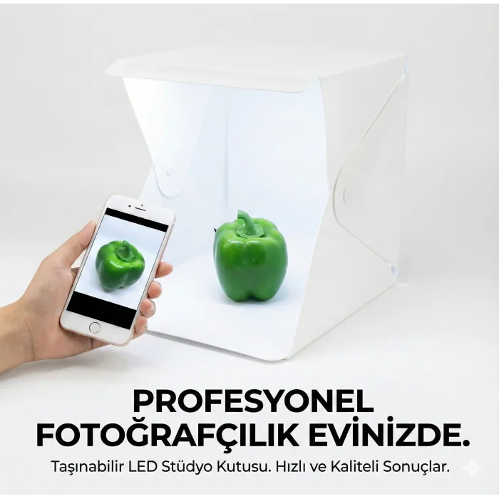 20 x 20 CM Profesyonel Stüdyo Led Işıklı Çift Sıra Ürün Fotoğraf Çekim Çadırı