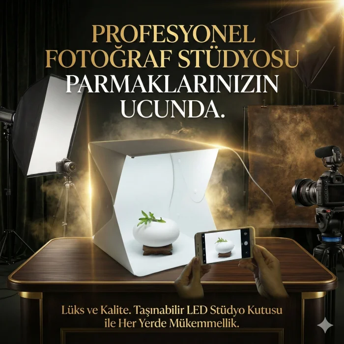 20 x 20 CM Profesyonel Stüdyo Led Işıklı Çift Sıra Ürün Fotoğraf Çekim Çadırı