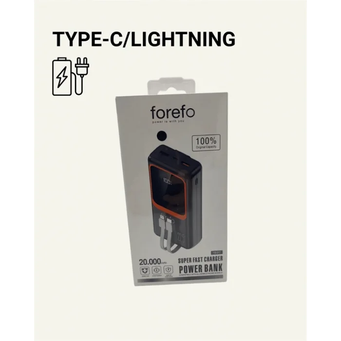 20000 mAh Powerbank | Çok Kablolu, Dijital Göstergeli, Yüksek Hızlı Şarj Cihazı