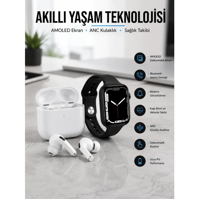 2025 Model Akıllı Saat ve Yeni Nesil Pro Bluetooth Kulaklık TWS Yüksek Ses Kaliteli
