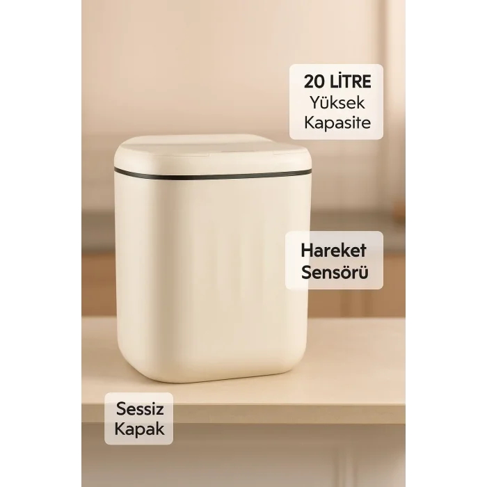 20l Sensörlü Akıllı Antibakteriyel Çöp Kovası Otomatik Kapaklı, Banyo Mutfak 4 Pil Yanında