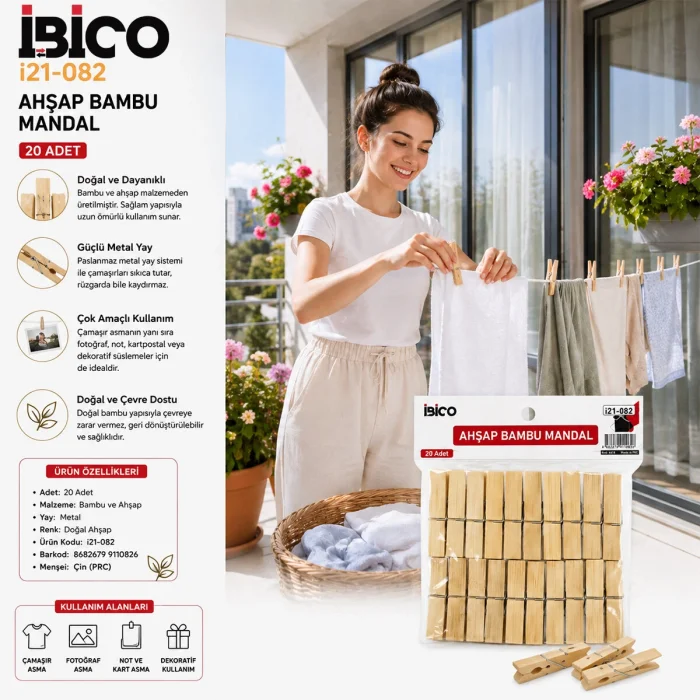20PCS AHŞAP BAMBU MANDAL (5047)