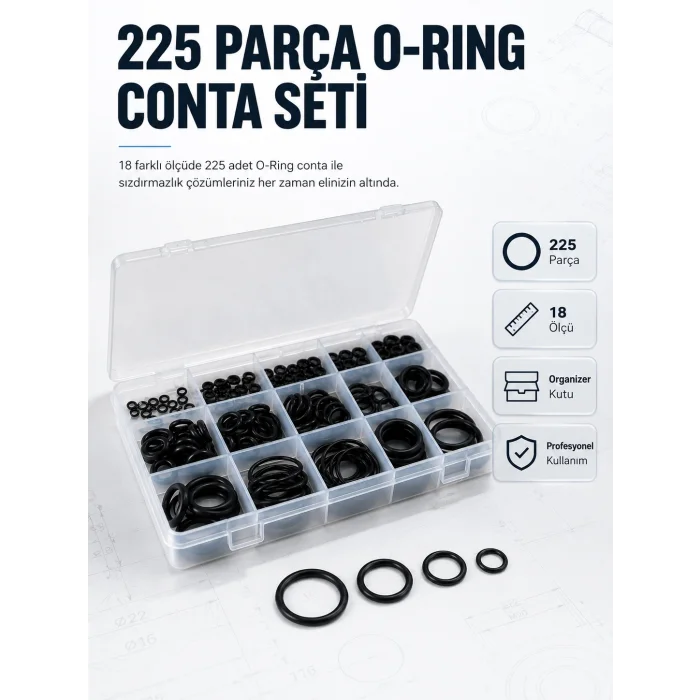 225 PCS O-Ring Conta Seti Profesyonel Tamir, Bakım ve Sızdırmazlık Çözümü