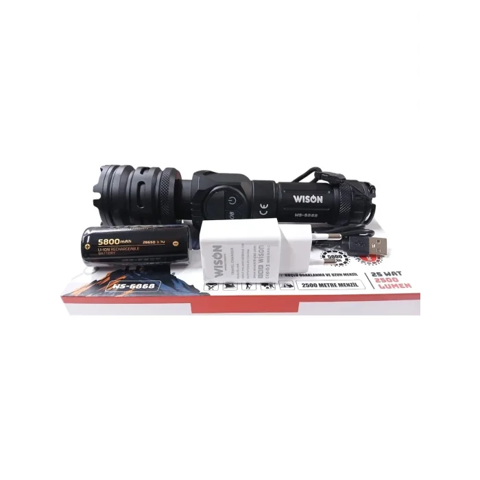 2500 lümen 25 wat 5000 mah Pil Şarj Edilebilir Uzun Menzilli El Feneri WS-6868 (5047)