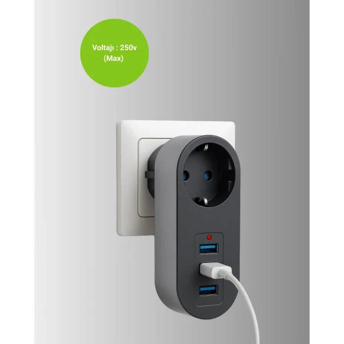 2500W Güç Destekli Akım Korumalı Priz – 3 USB Çıkışlı