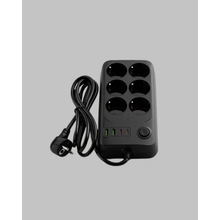 2500W Güçlü 6’lı Priz USB ve Type-C Çıkışlı Termal Korumalı