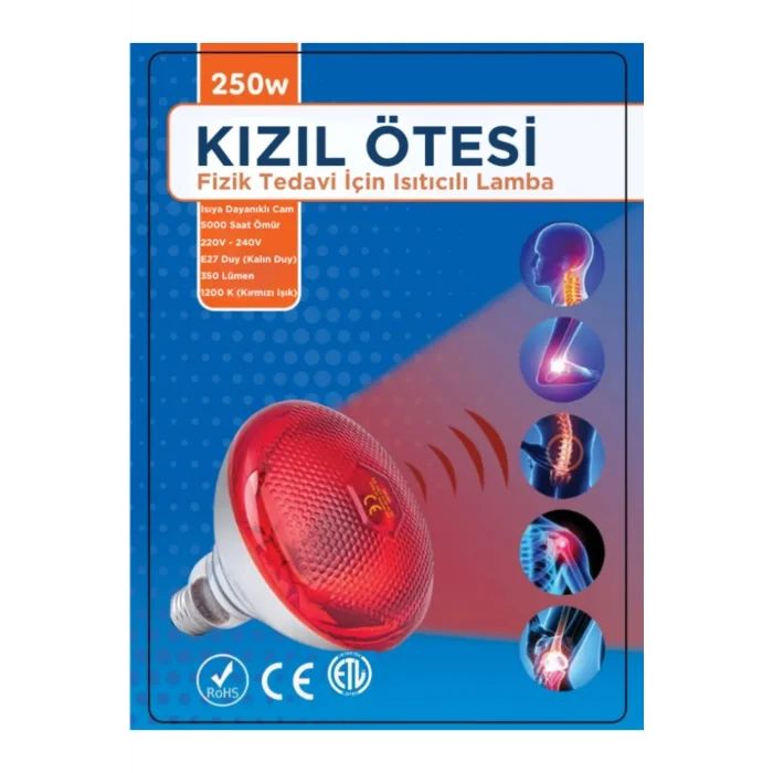 250W Kızılötesi (infrared) Isıtıcılı Fizik Tedavi Lambası (Kırmızı Işık) E27 (Kalın Duy)