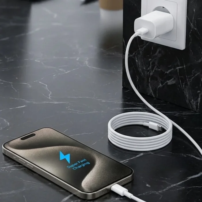 25W Hızlı Şarj Adaptörü USB-C to Type-C Kablolu – PD Destekli, Süper Hızlı Şarj Cihazı