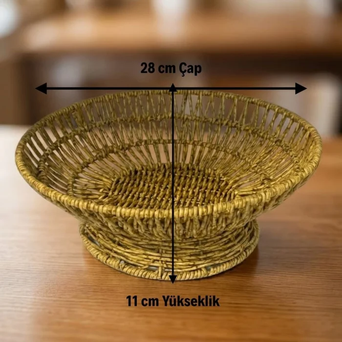 28 cm Plastik Rattan Servis Çanağı – Doğal Hasır Görünümlü Dekoratif Meyve, Ekmek ve Sunum Kasesi (5047)