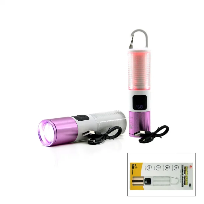 2İN1 KAMP - ÇOK AMAÇLI EL FENERİ USB ŞARJLI ZOOM 6 FONKSİYON IŞIK=DOĞAL - RENKLİ ASKI MANDALI ŞARJ GÖSTERGESİ 005 (5047)