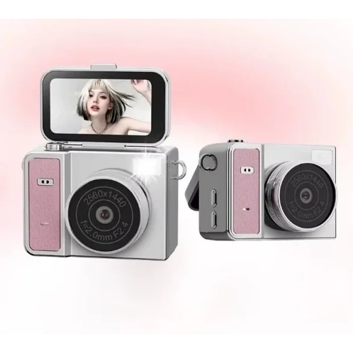 2k Mini Dijital Retro Video Kamera Flaşlı Dijital Vlog Mini Fotoğraf Makinesi Türkçe Menü Pembe