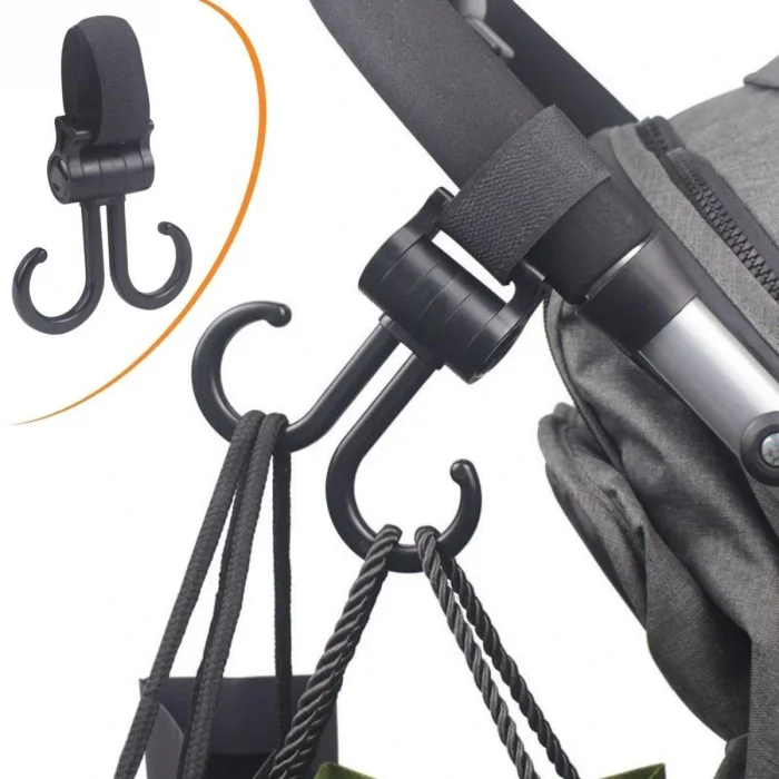 2li Bebek Arabasına Uyumlu Cırtlı  Eşya Taşıma Aparatı 360 Derece Dönebilen Plastik Kanca (5047)