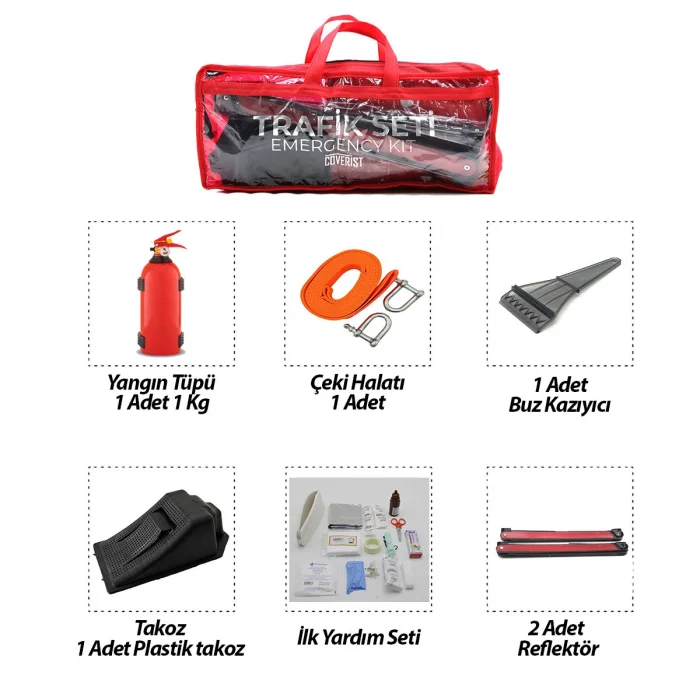2Lİ SET 4 GEN ÇANTA 7PCS + 38PCS OTO TRAFİK SETİ + İLK YARDIM SETİ YANGIN TÜPÜ=1KG 2PCS REFLEKTÖR BEZ KEMER ÇEKME HALAT=2.9MT ARAÇ TAKOZ BUZ KAZIMA SET ÇANTASI (5047)