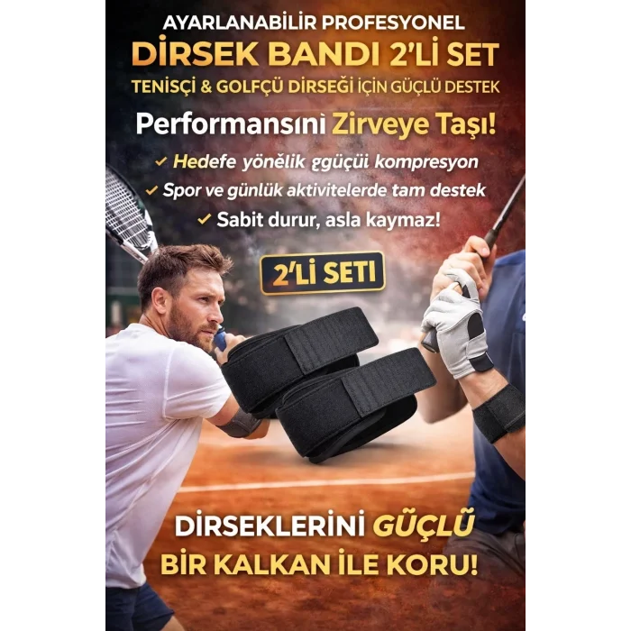 2li Set Ortopedik Epikondilit Bandı Sporcu Golfçü Tenisçi Dirseği Bandajı Sağ Sol Uyumlu Standart