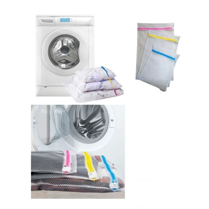 3'lü Çamaşır Yı Filesi Set Renkli Fermuarlı Pratik Çamaşır Yı Filesi Seti 3 Boy