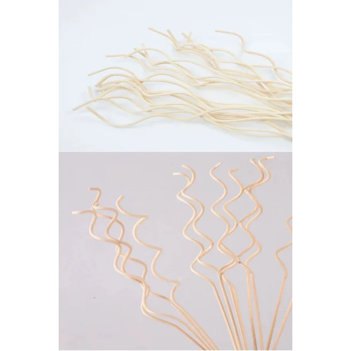 3 Adet Dalgalı Model Aromaterapi Dağıtıcı Rattan Sopa- Ev Dekor Şişe - Koku Yağı Ahşap Difüzör Çubuk