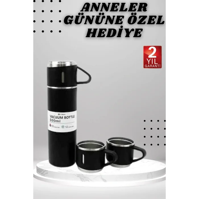 3 Bardaklı Termos Seti Anneler Gününe Özel Hediye Taşınabilir Sızdırmaz Isı Koruyucu