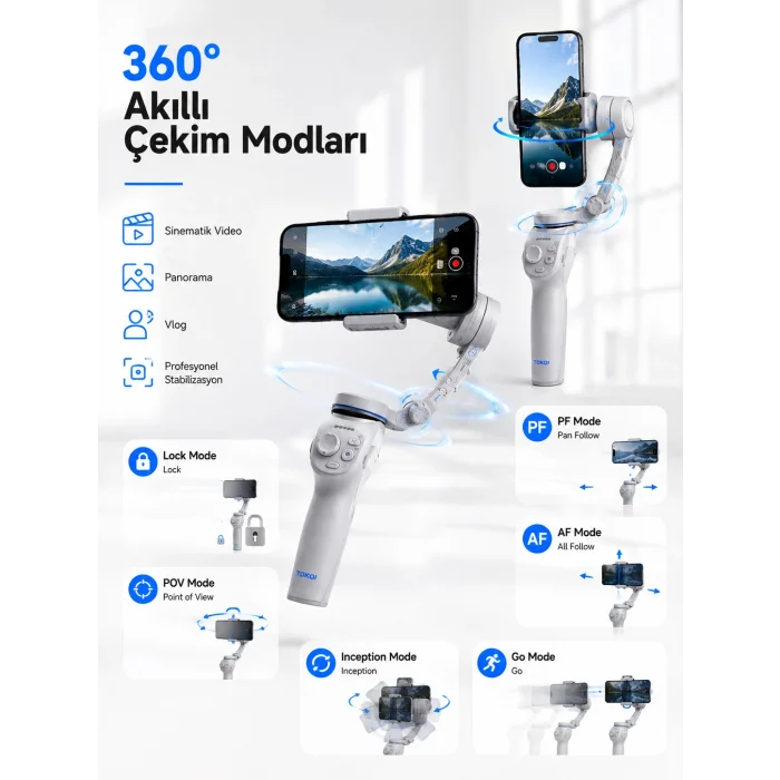 3 Eksen Telefon Sabitleyici Canlı Yayın Vlog Mobil Video Çekimi İçin Profesyonel Gimbal