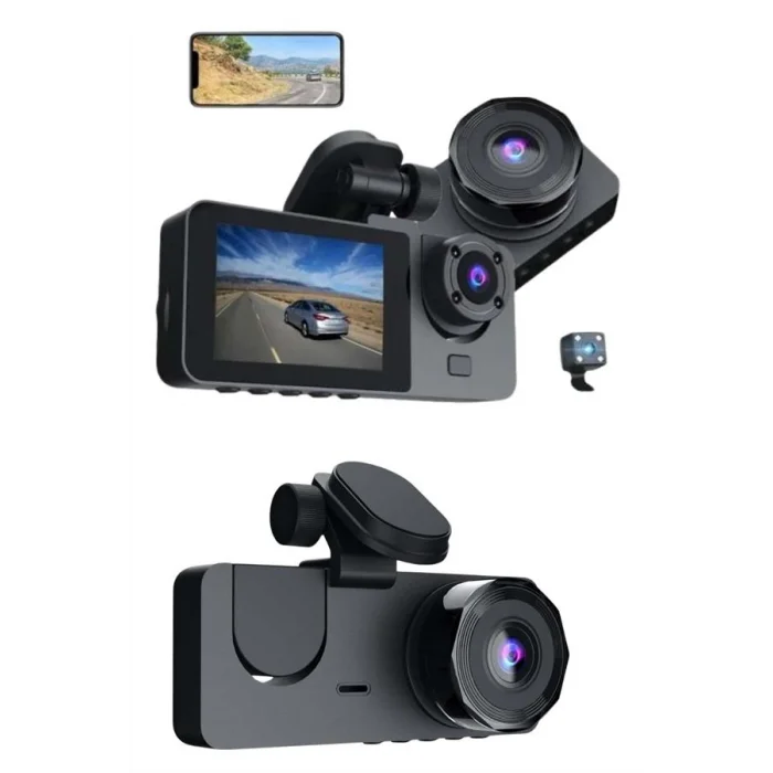 3 Kameralı 2 İnç 1080P Araç İçi Kamera Sürüş Kamerası CarPlay