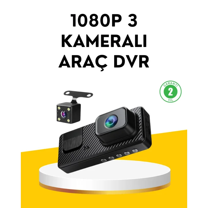 3 Kameralı Araç İçi DVR Kayıt Cihazı  Ön İç Arka Kamera Full HD
