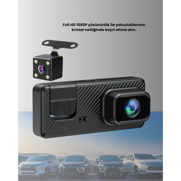 3 Kameralı Araç İçi DVR Kayıt Cihazı  Ön İç Arka Kamera Full HD