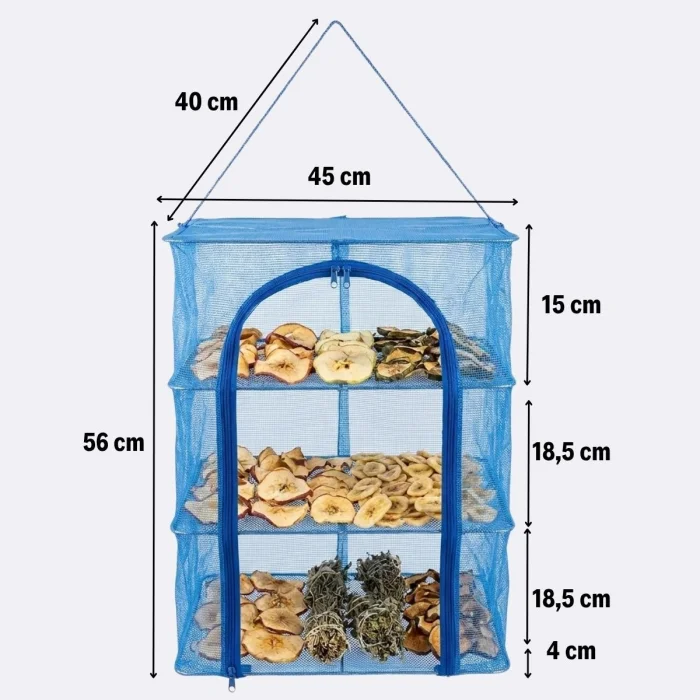 3 Katlı Fermuarlı Sebze Meyve Kurutucu File – 45x45 cm Katlı Askılı Kurutma Filesi (56 cm Uzunluk) (5047)