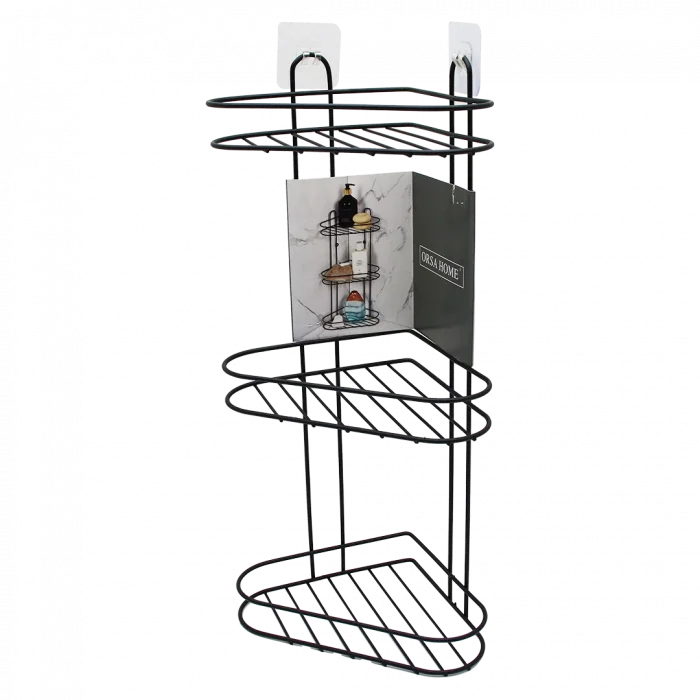 3 KATLI  SİYAH METAL KÖŞE RAFI (5047)