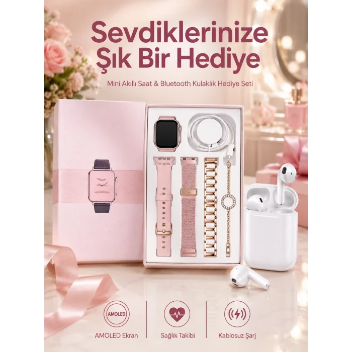 3 Kordonlu Dokunmatik Ekran Akıllı Saat ve 2.Nesil Kablosuz Bluetooth Kulaklık ANC/ENC