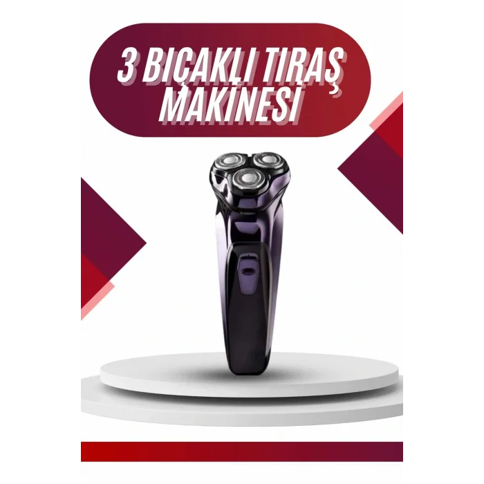 3 lı Döner Başlıklı Sakal Sıfır Alma Tıraş Makinesi Profesyonel Paslanmaz Çelik